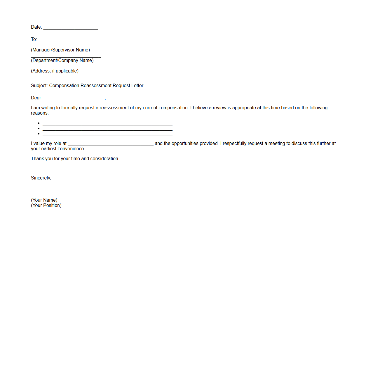 Compensation Reassessment Request Letter