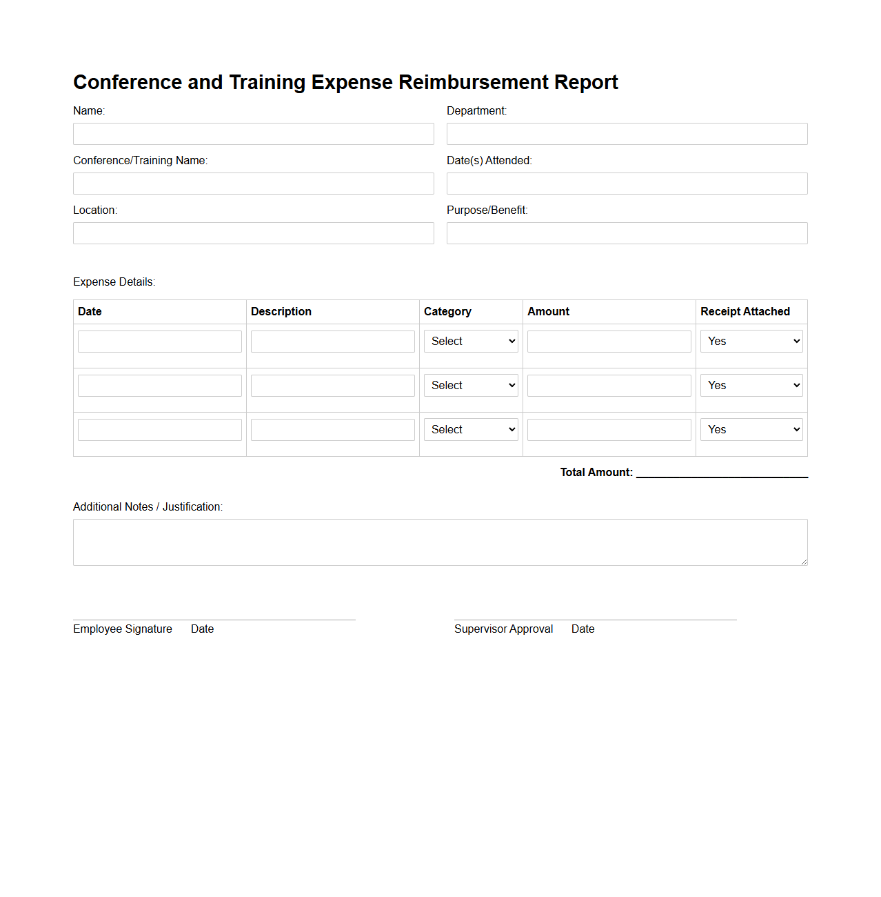 Conference and Training Expense Reimbursement Report