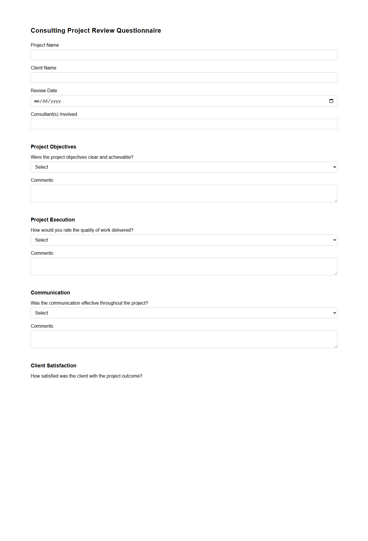 Consulting Project Review Questionnaire Sample