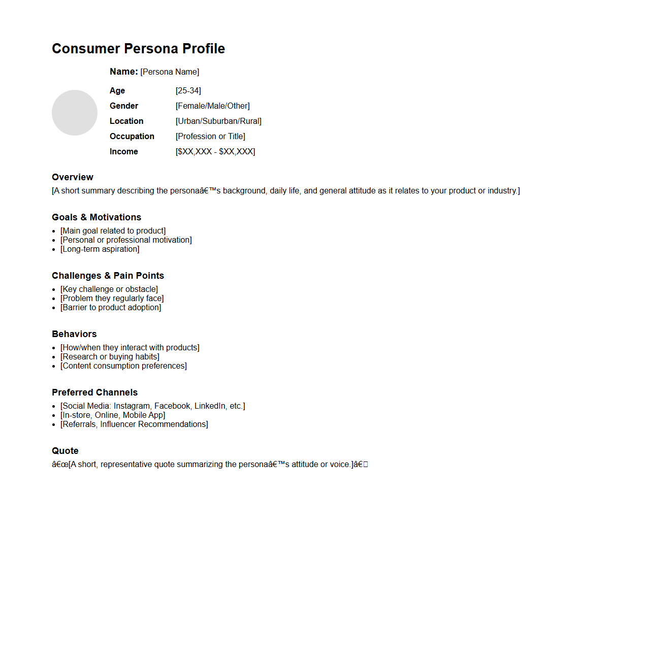 Consumer Persona Profile for Product Launch