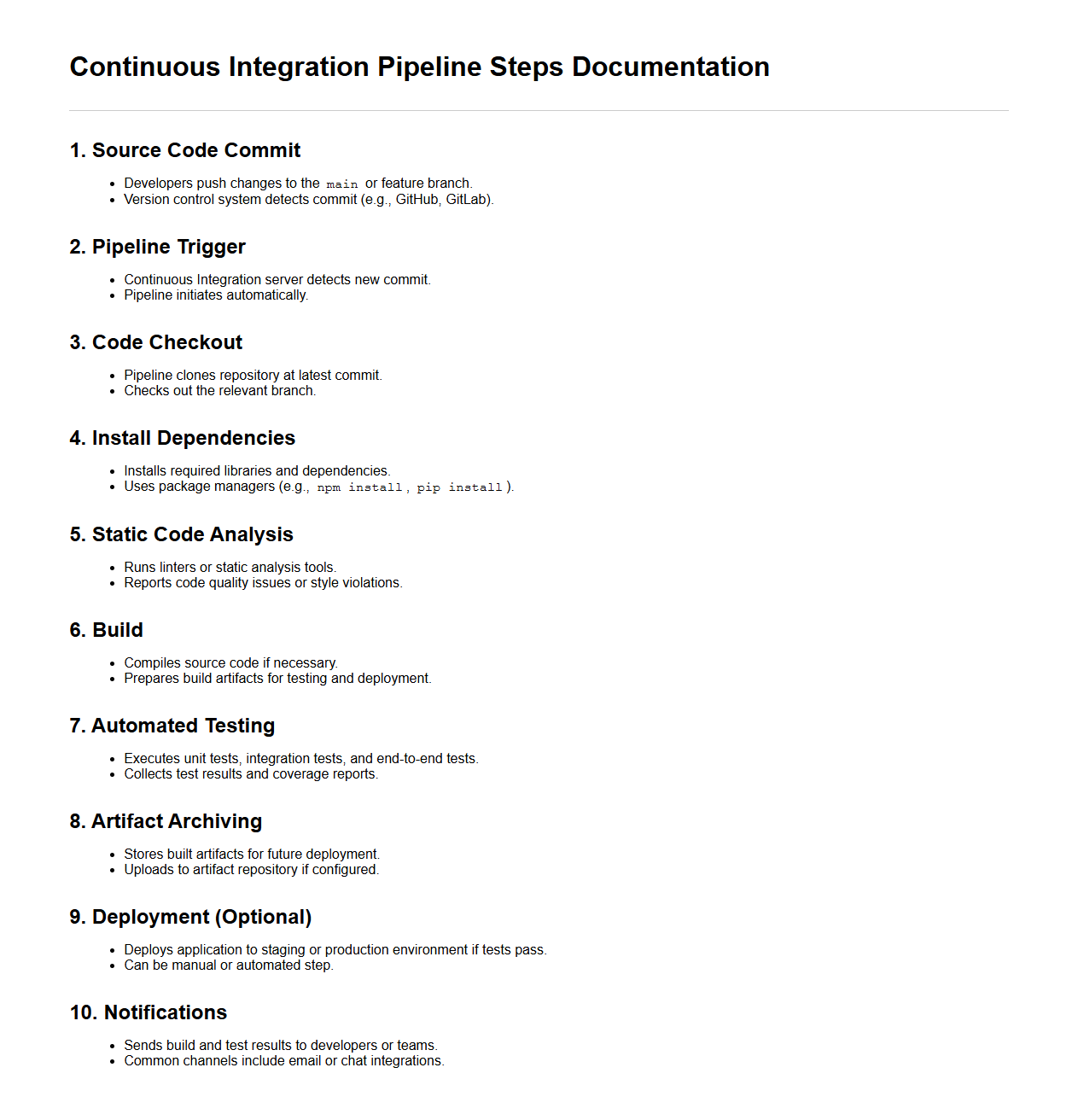 Continuous Integration Pipeline Steps Documentation