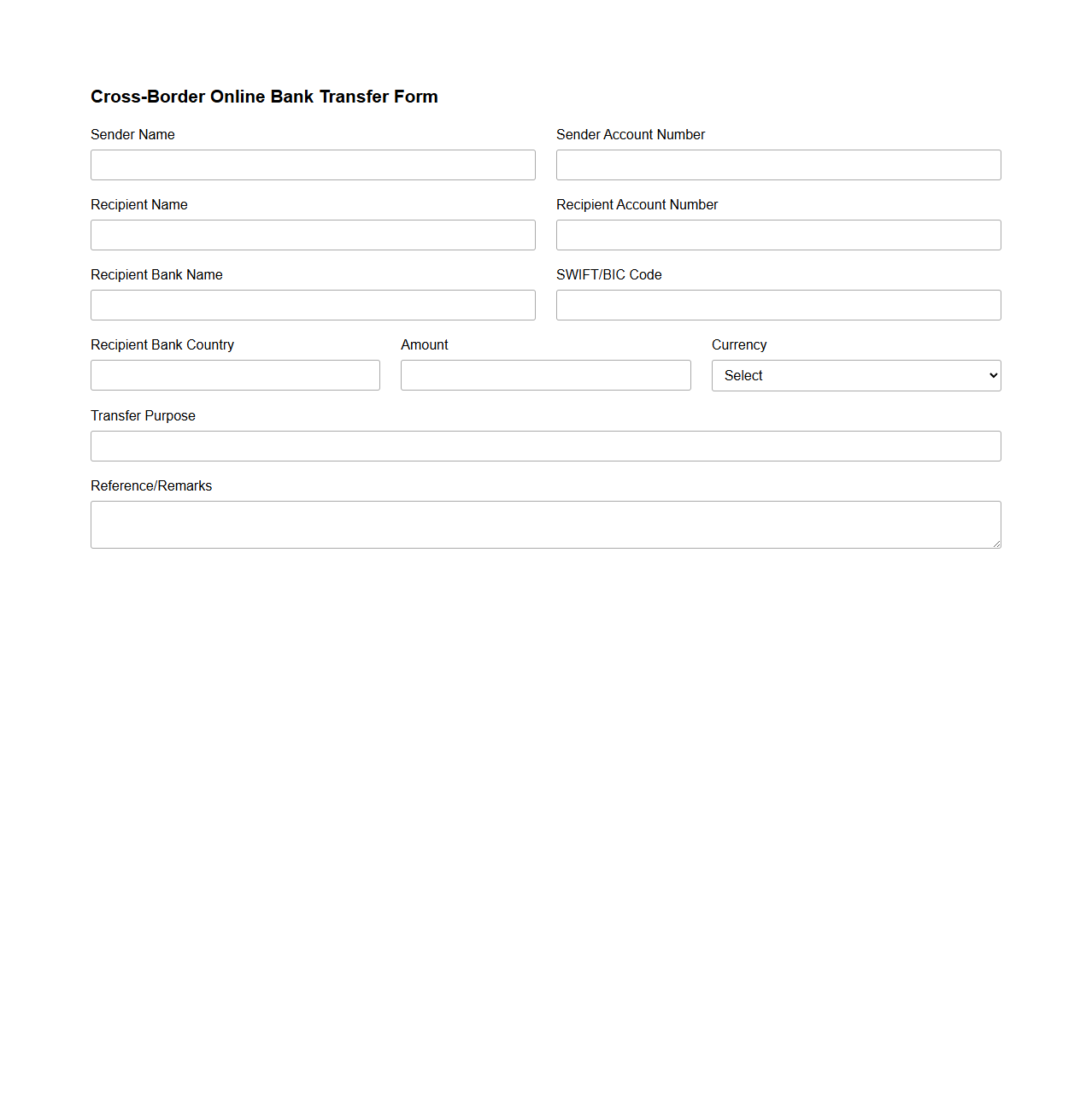 Cross-Border Online Bank Transfer Form
