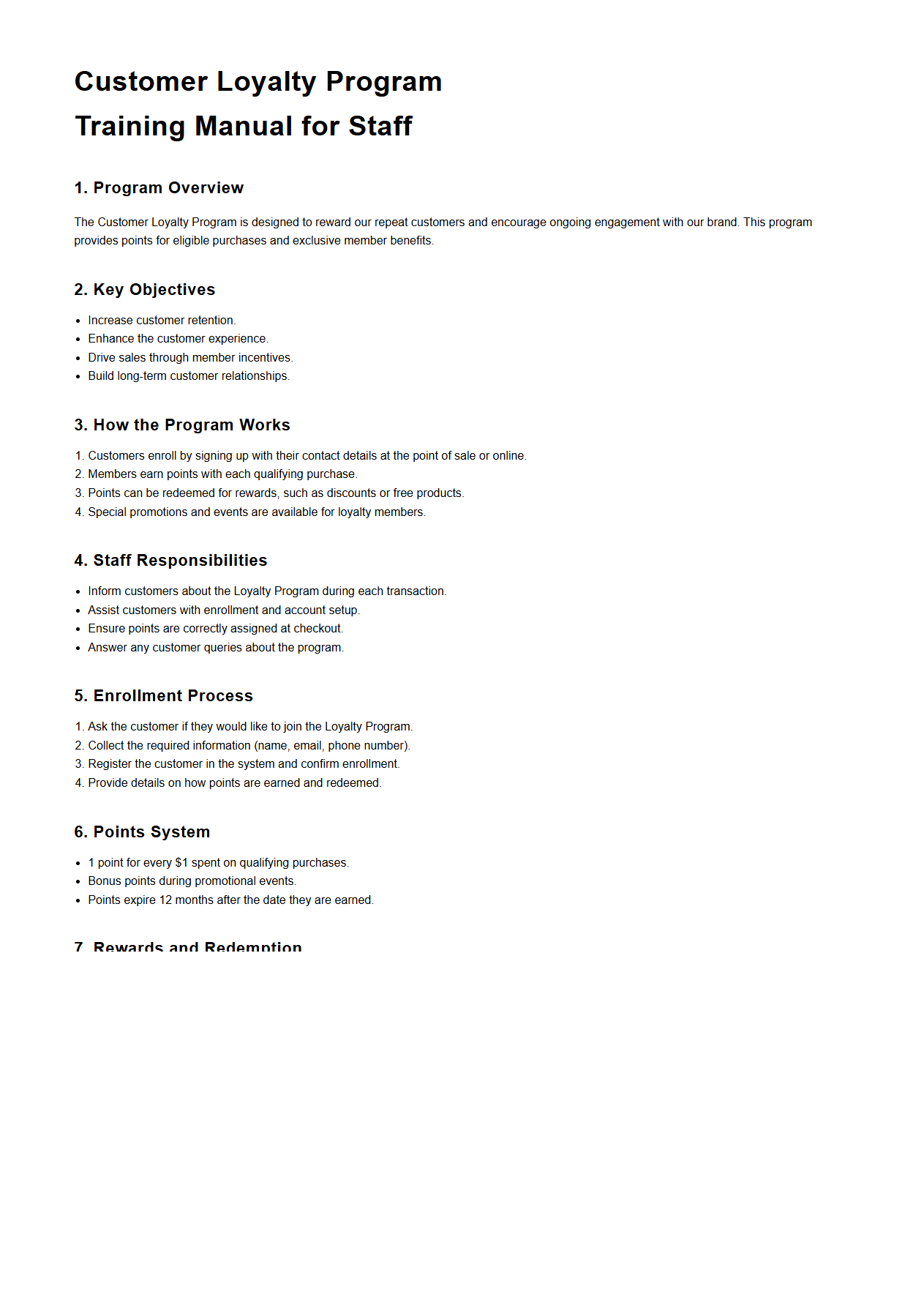 Customer Loyalty Program Training Manual for Staff