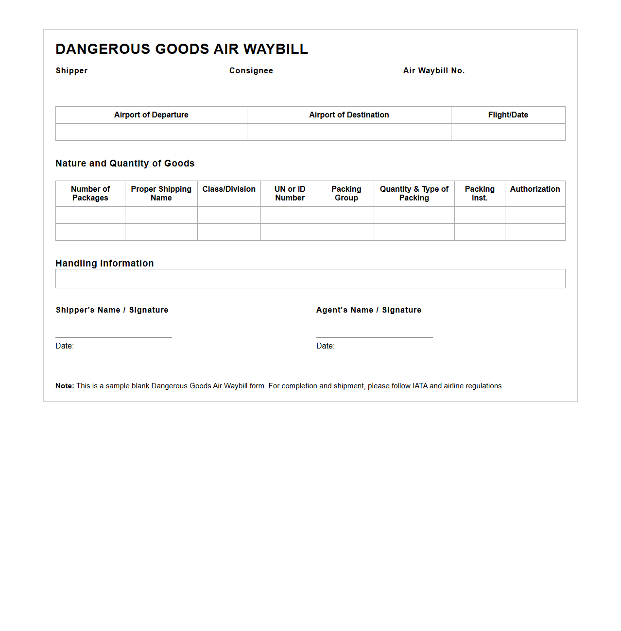Dangerous Goods Air Waybill Document Sample