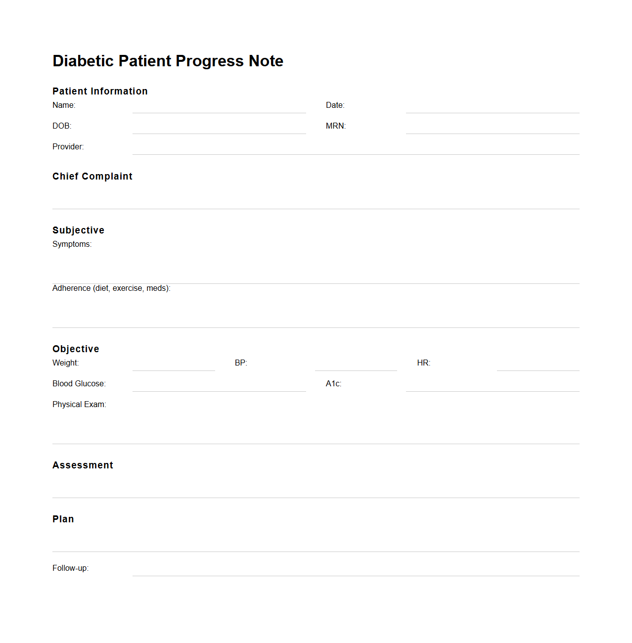 Diabetic Patient Progress Note Sample