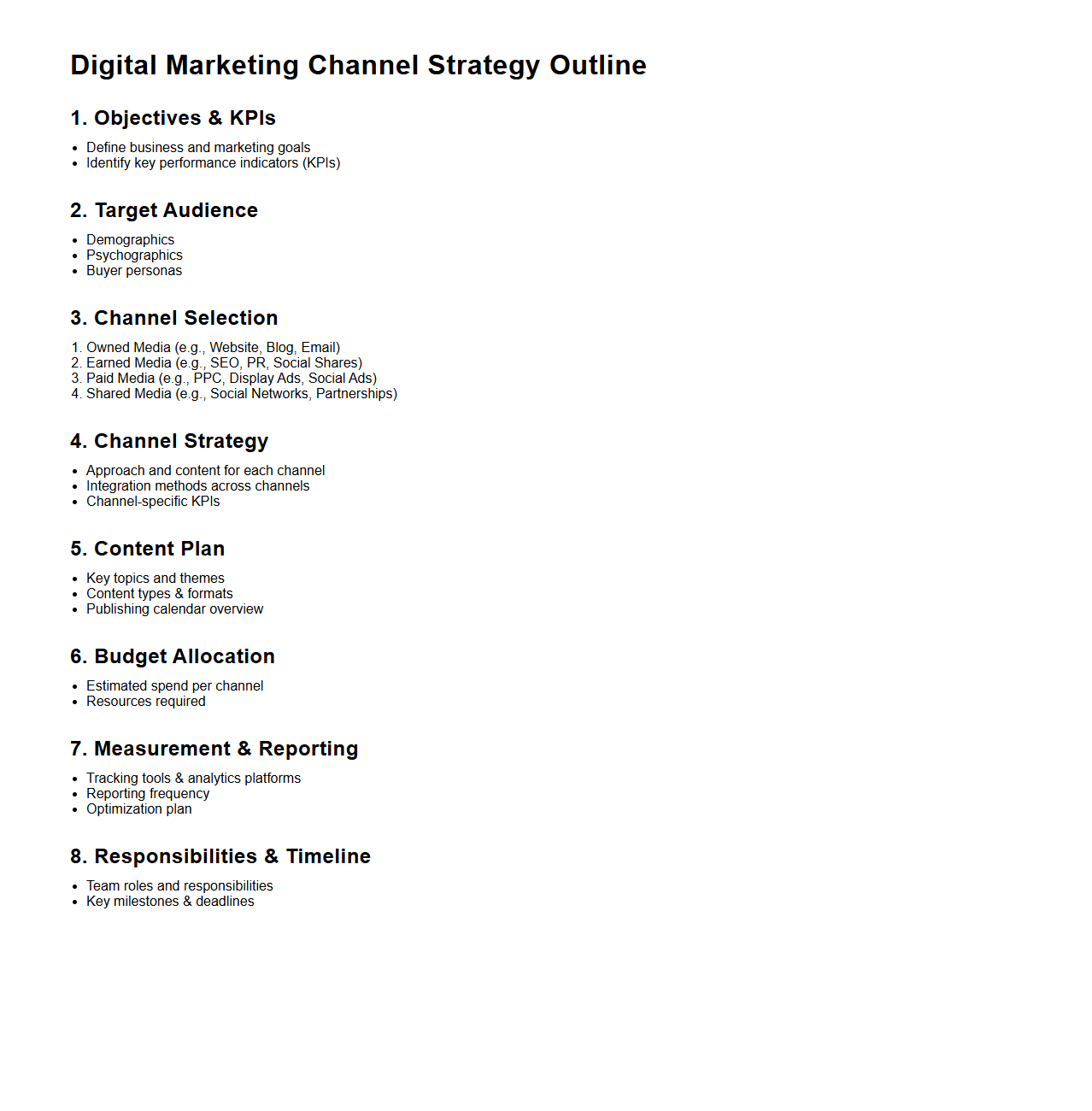 Digital Marketing Channel Strategy Outline