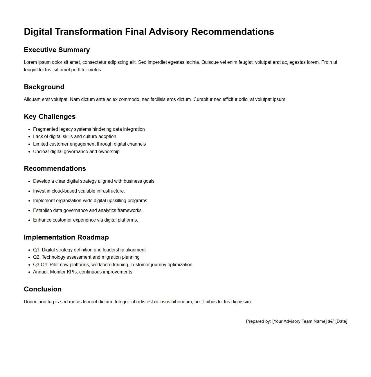 Digital Transformation Final Advisory Recommendations