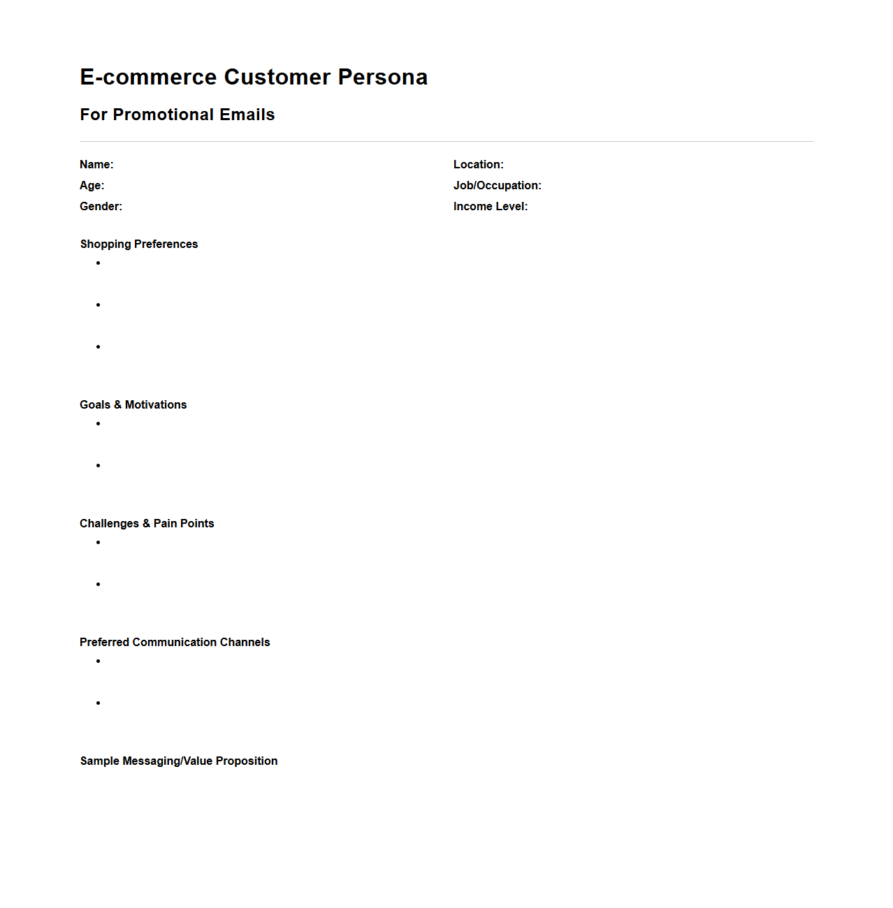 E-commerce Customer Persona for Promotional Emails