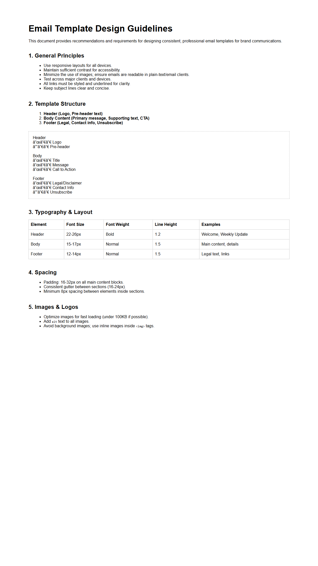 Email Template Design Guidelines Document Sample