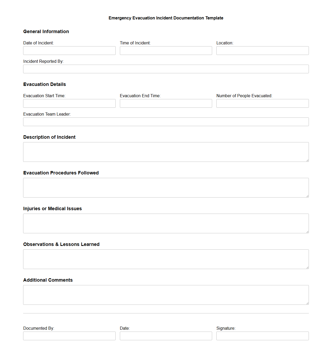 Emergency Evacuation Incident Documentation Template