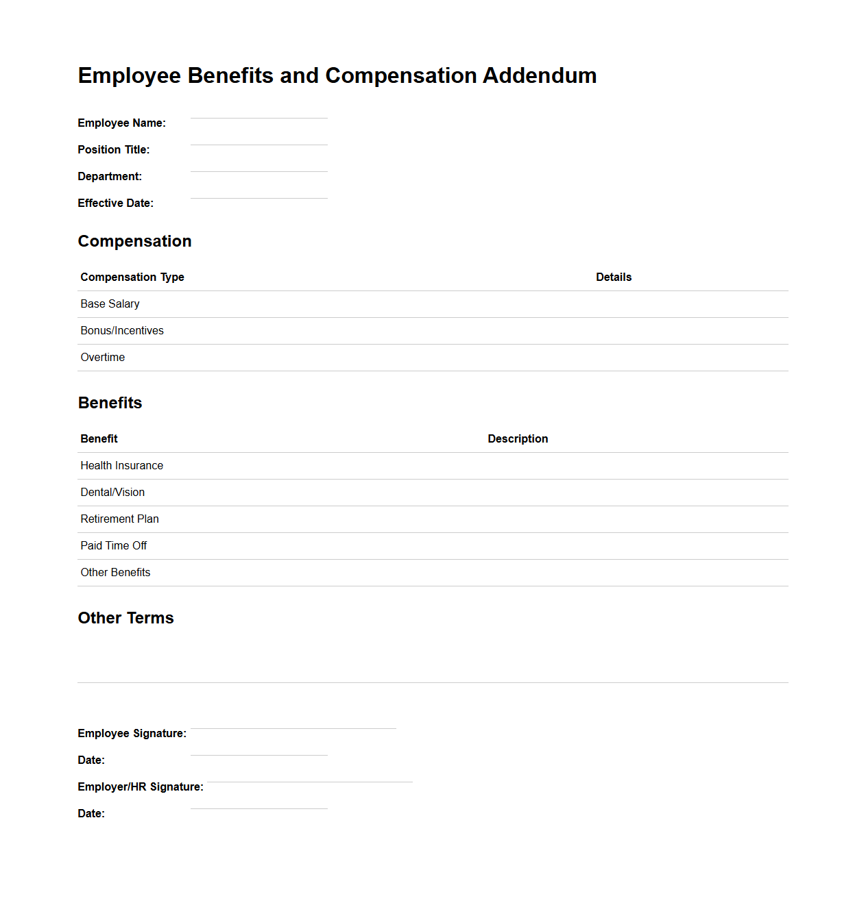Employee Benefits and Compensation Addendum