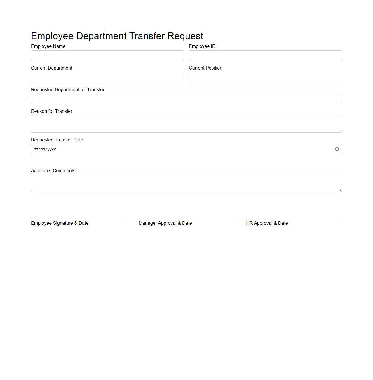 Employee Department Transfer Request Template