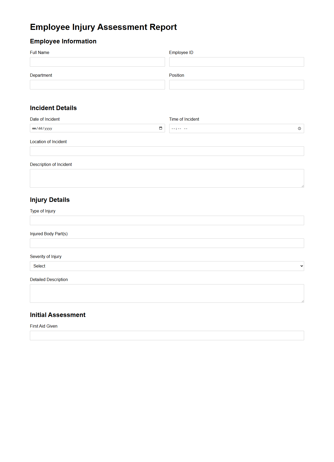 Employee Injury Assessment Report Sample