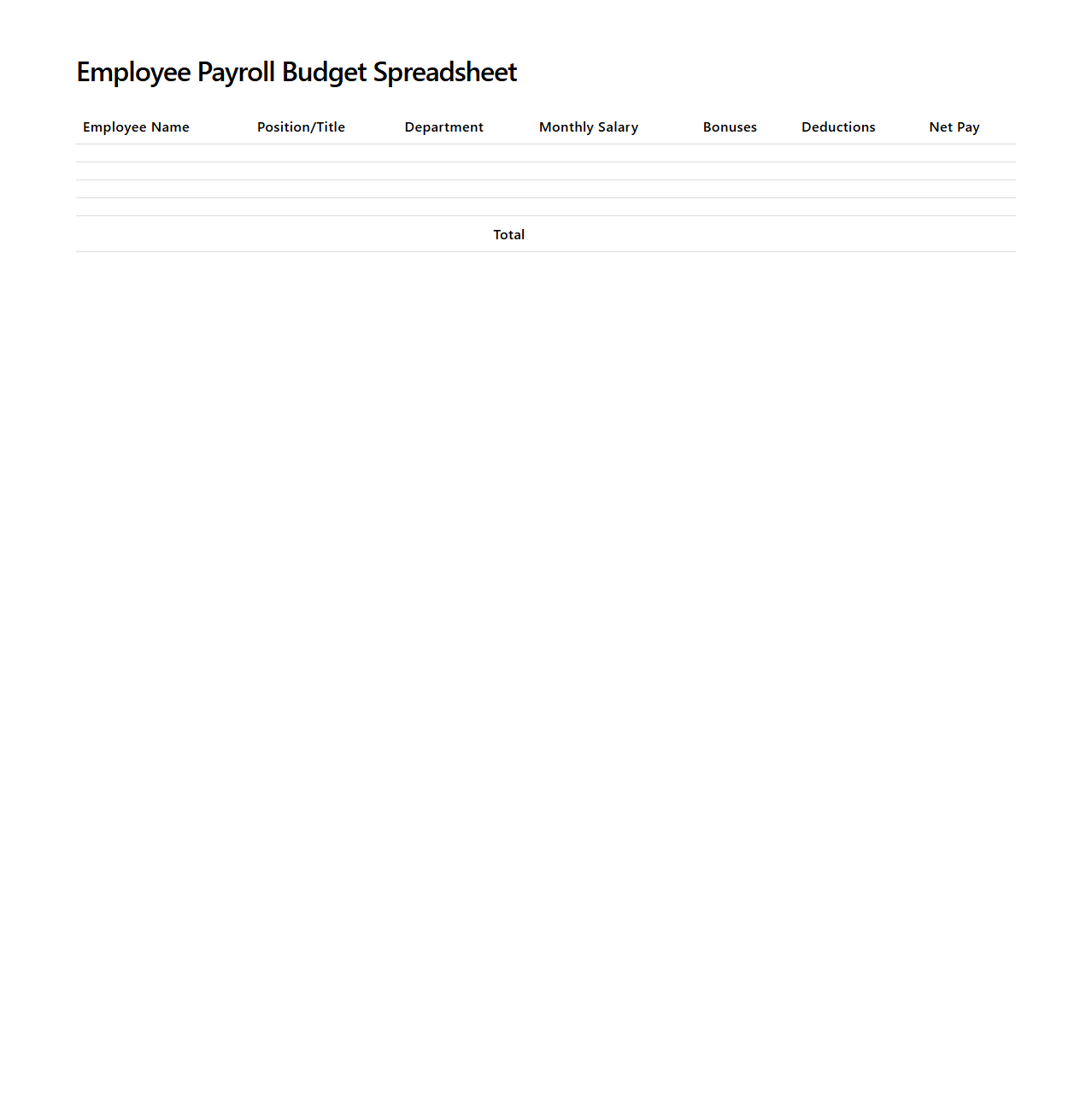 Employee Payroll Budget Spreadsheet for Small Enterprises