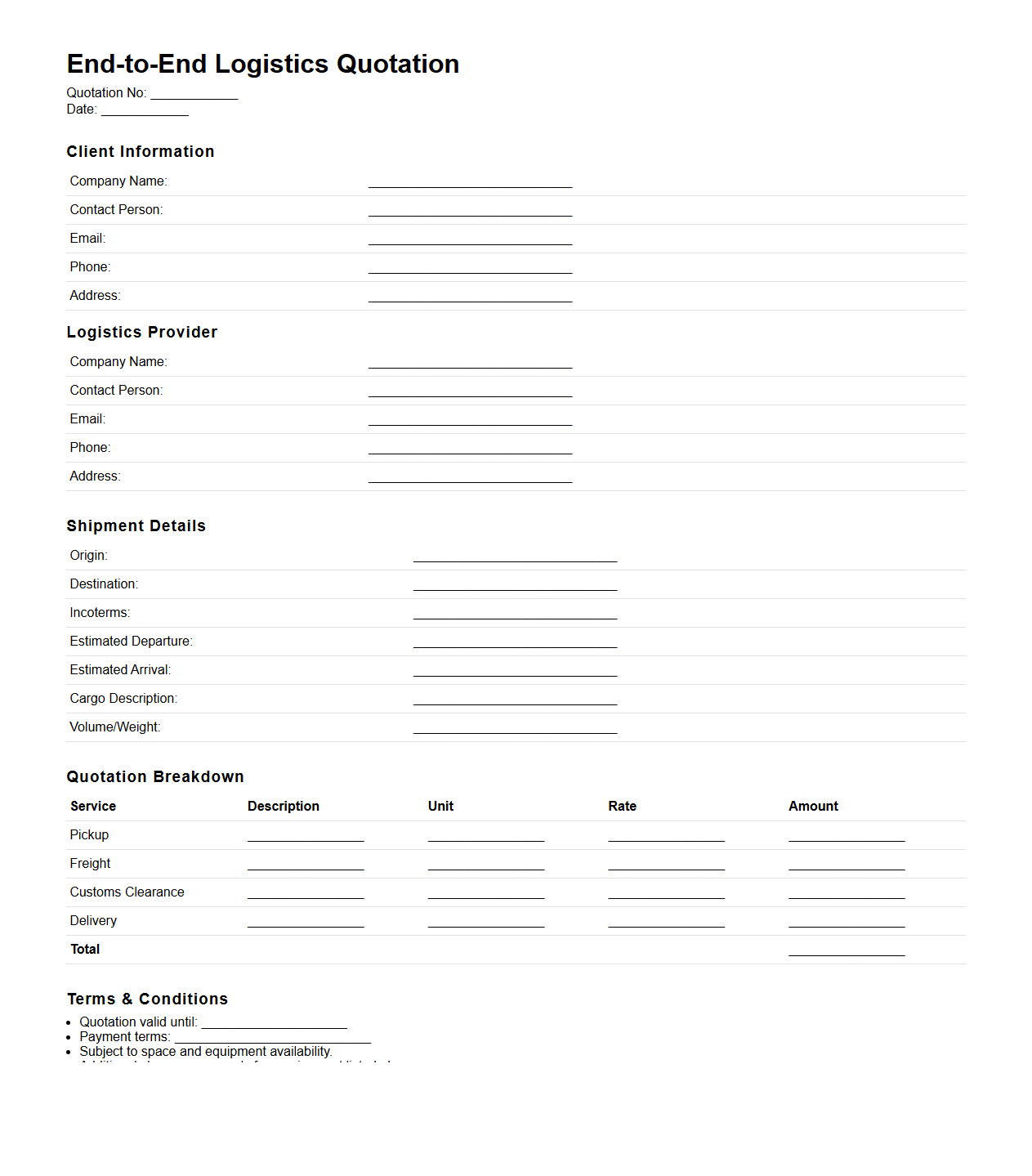 End-to-End Logistics Quotation Document