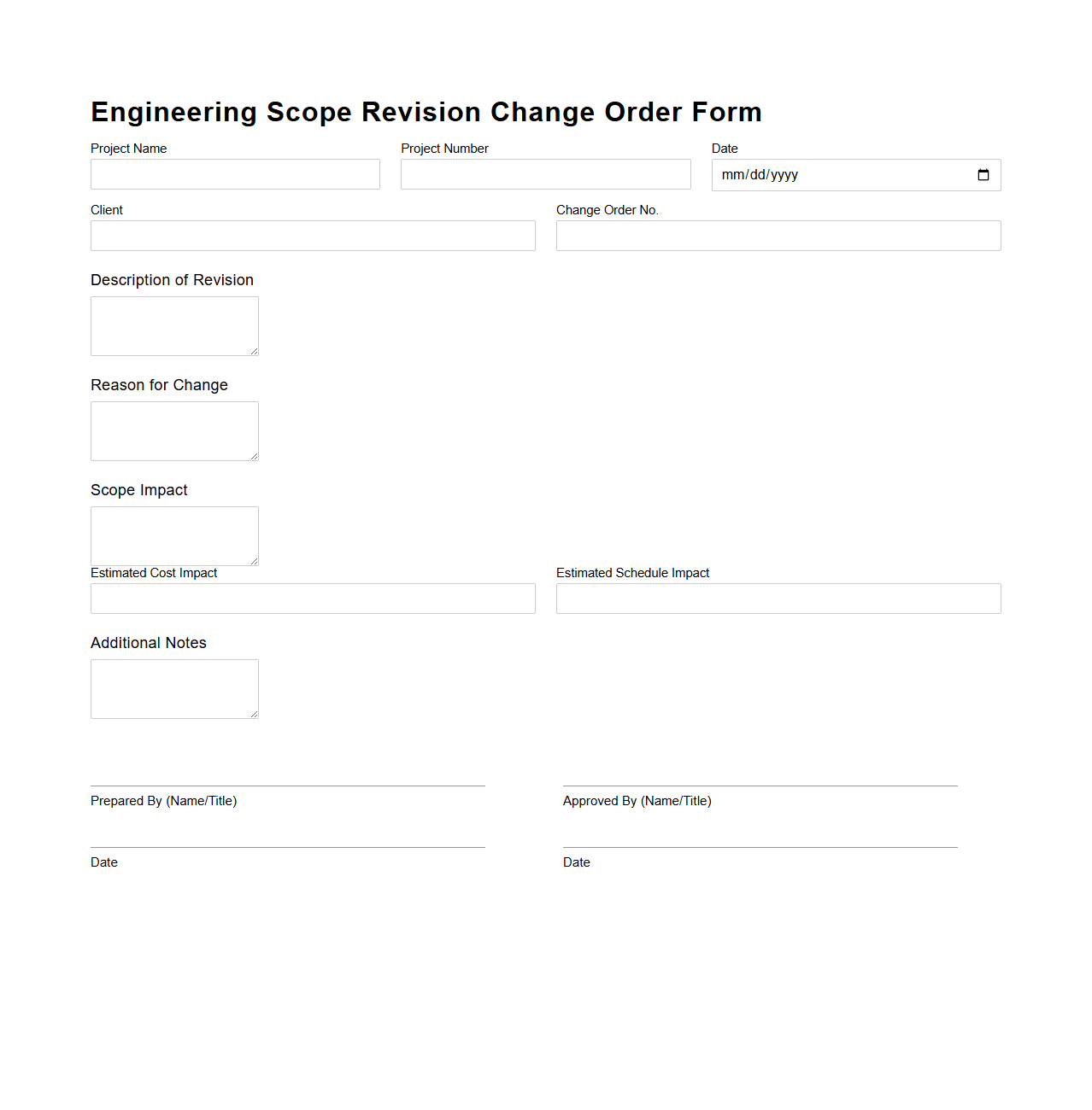 Engineering Scope Revision Change Order Form