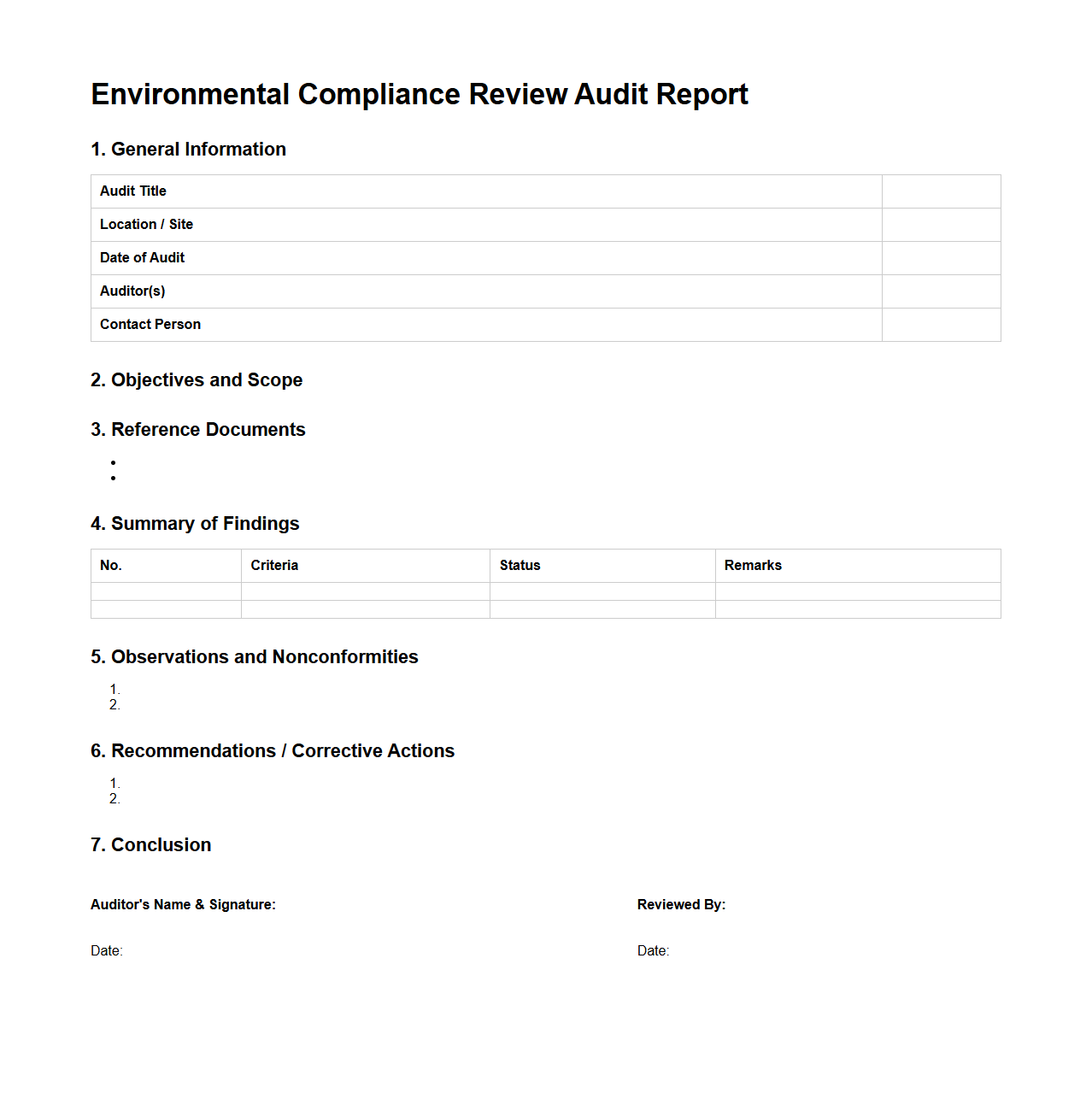 Environmental Compliance Review Audit Report Format