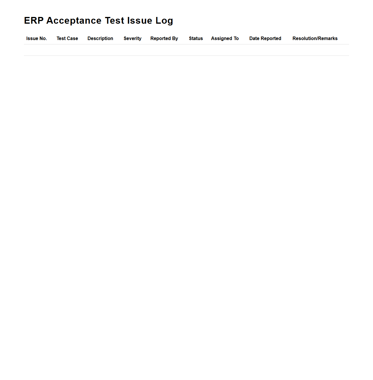ERP Acceptance Test Issue Log