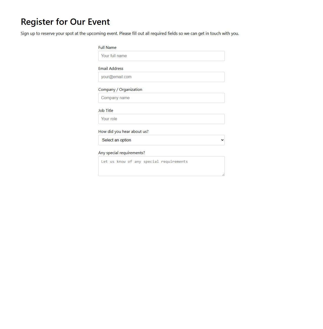 Event Registration Landing Page Brief for Attendee Lead Capture
