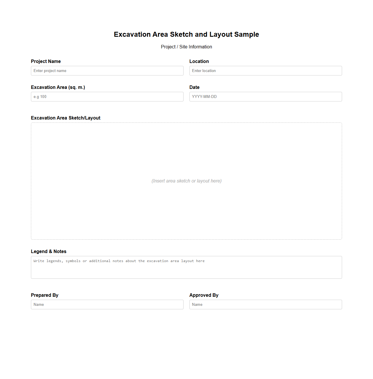 Excavation Area Sketch and Layout Sample