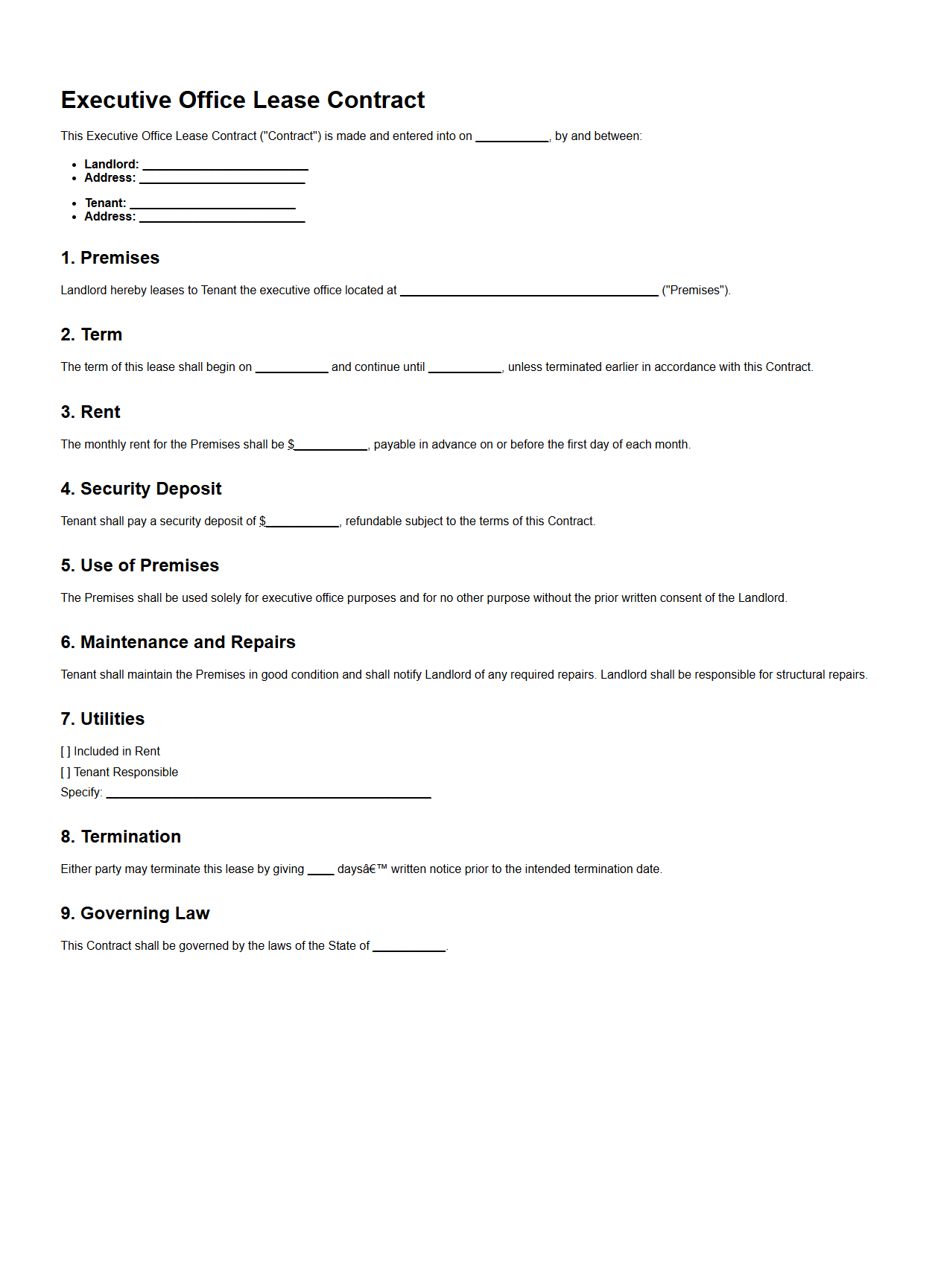 Executive Office Lease Contract Example
