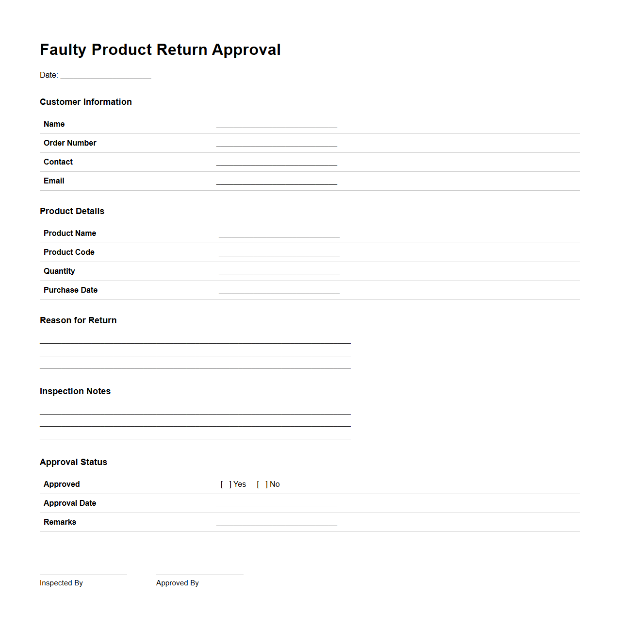 Faulty Product Return Approval Sample
