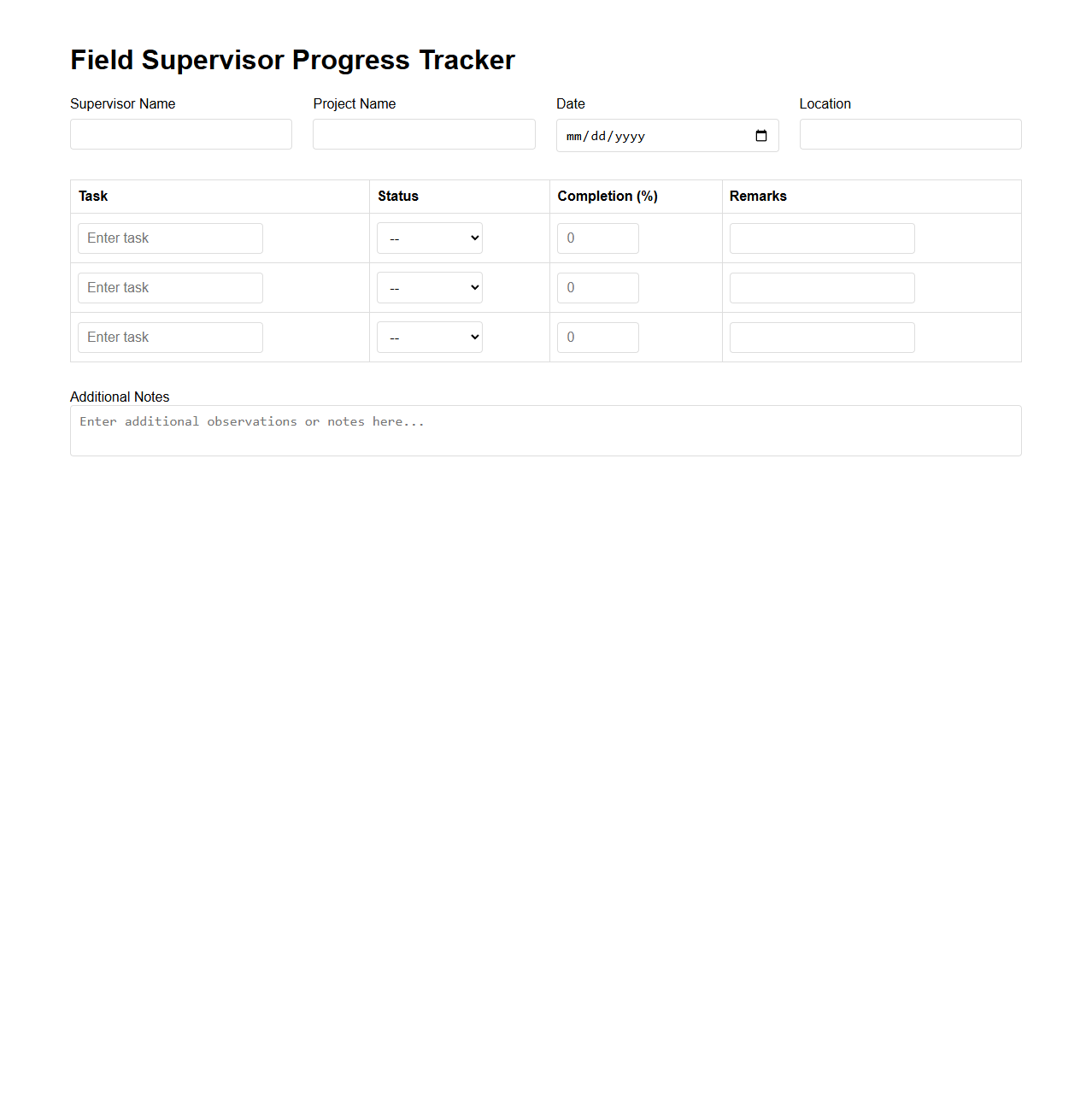 Field Supervisor Progress Tracker