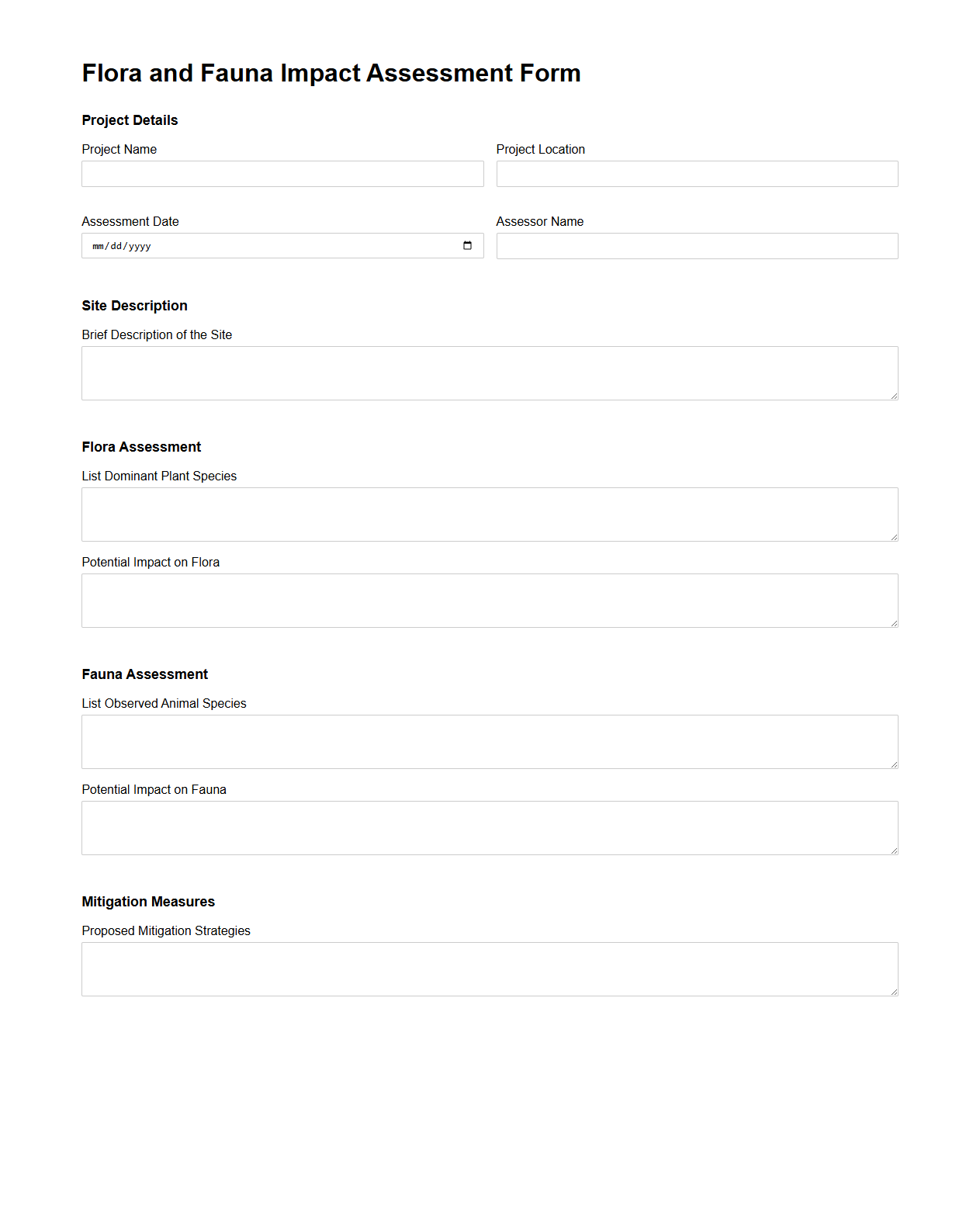 Flora and Fauna Impact Assessment Form
