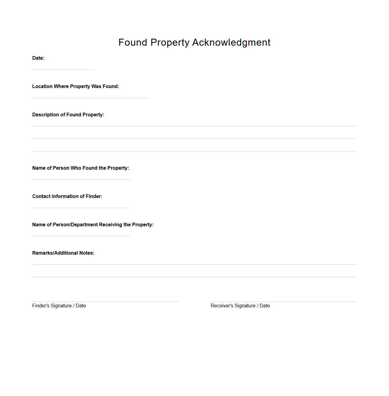 Found Property Acknowledgment Template