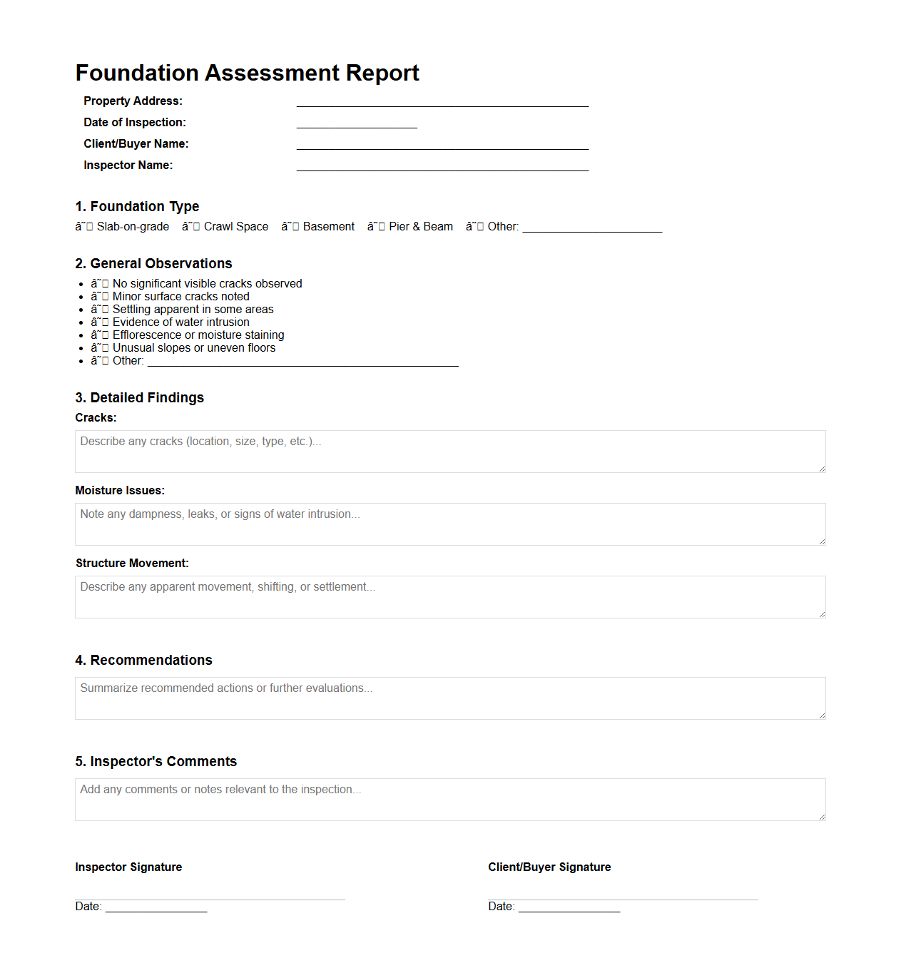 Foundation Assessment Report for Homebuyers