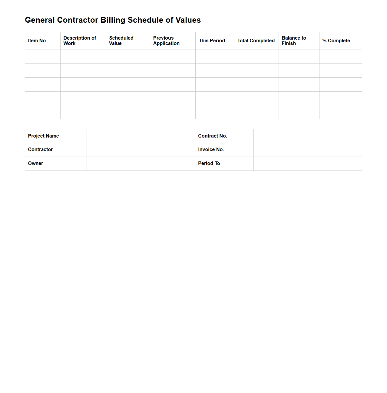 General Contractor Billing Schedule of Values