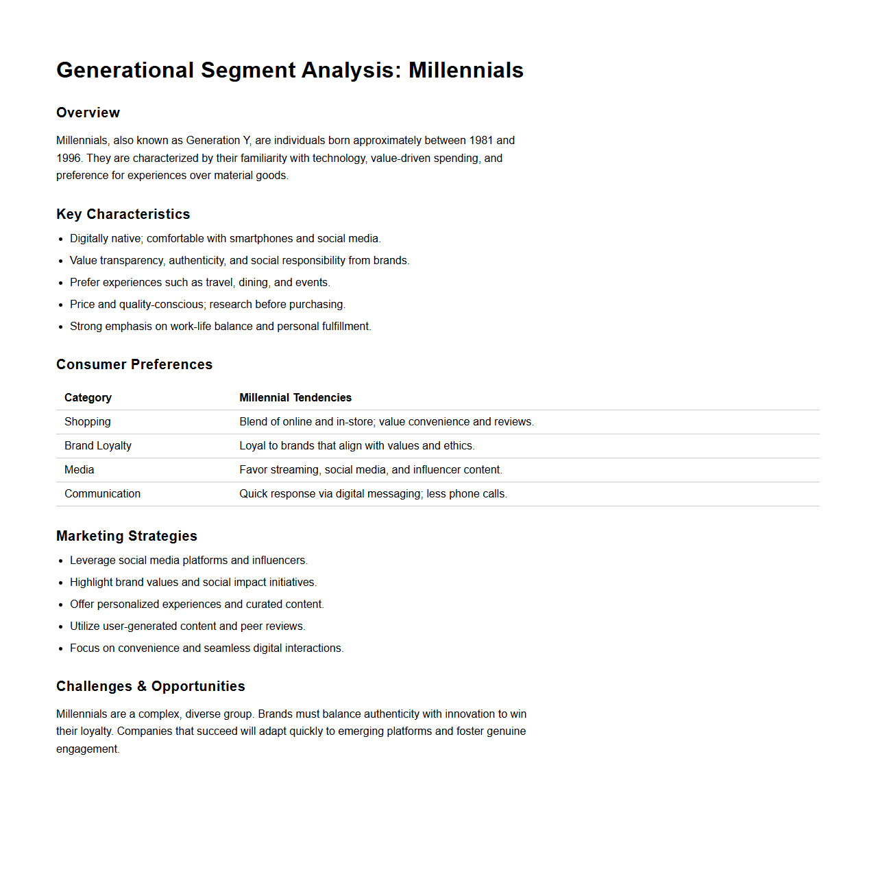Generational Segment Analysis for Millennial Consumers