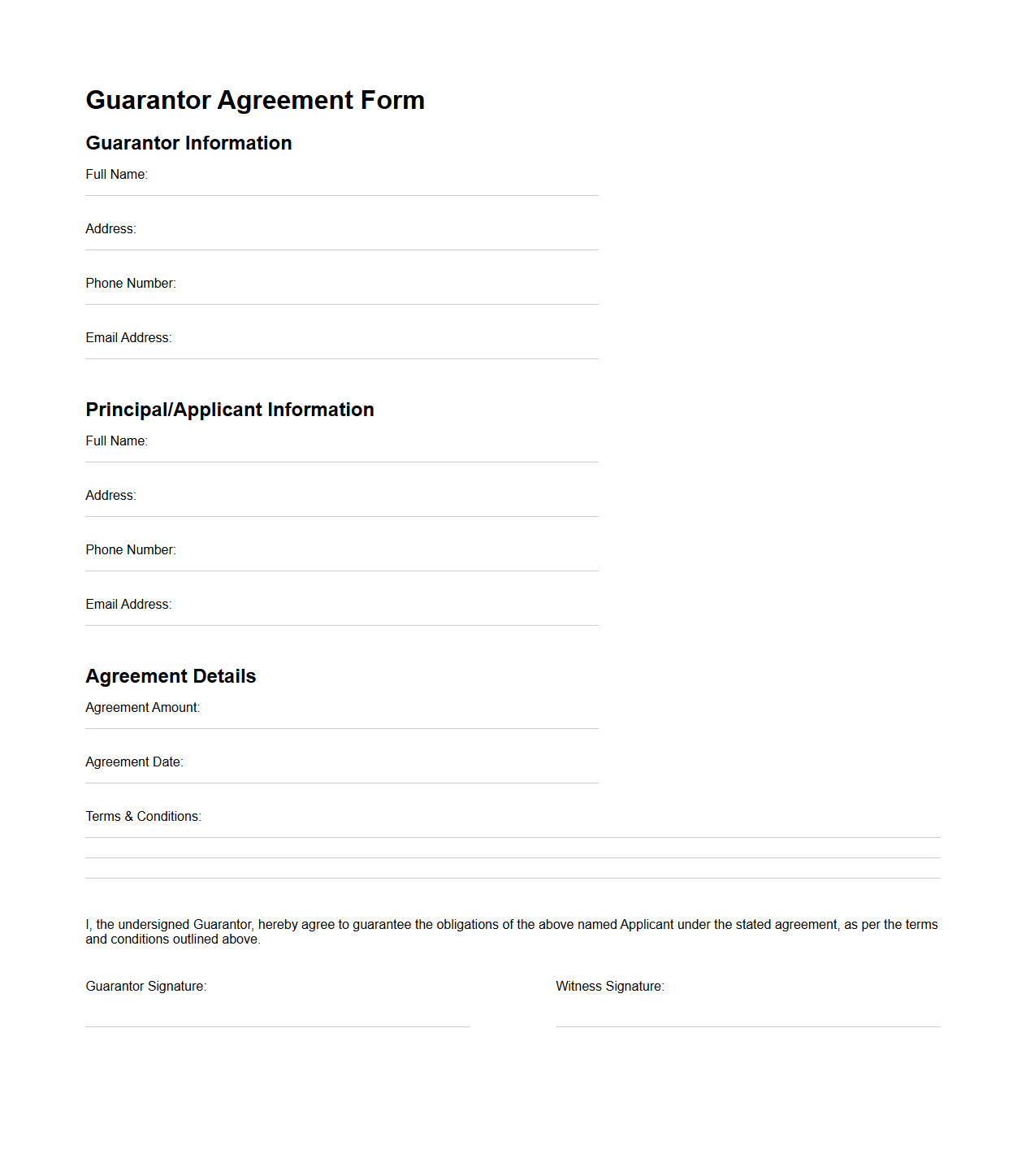 Guarantor Agreement Form Sample