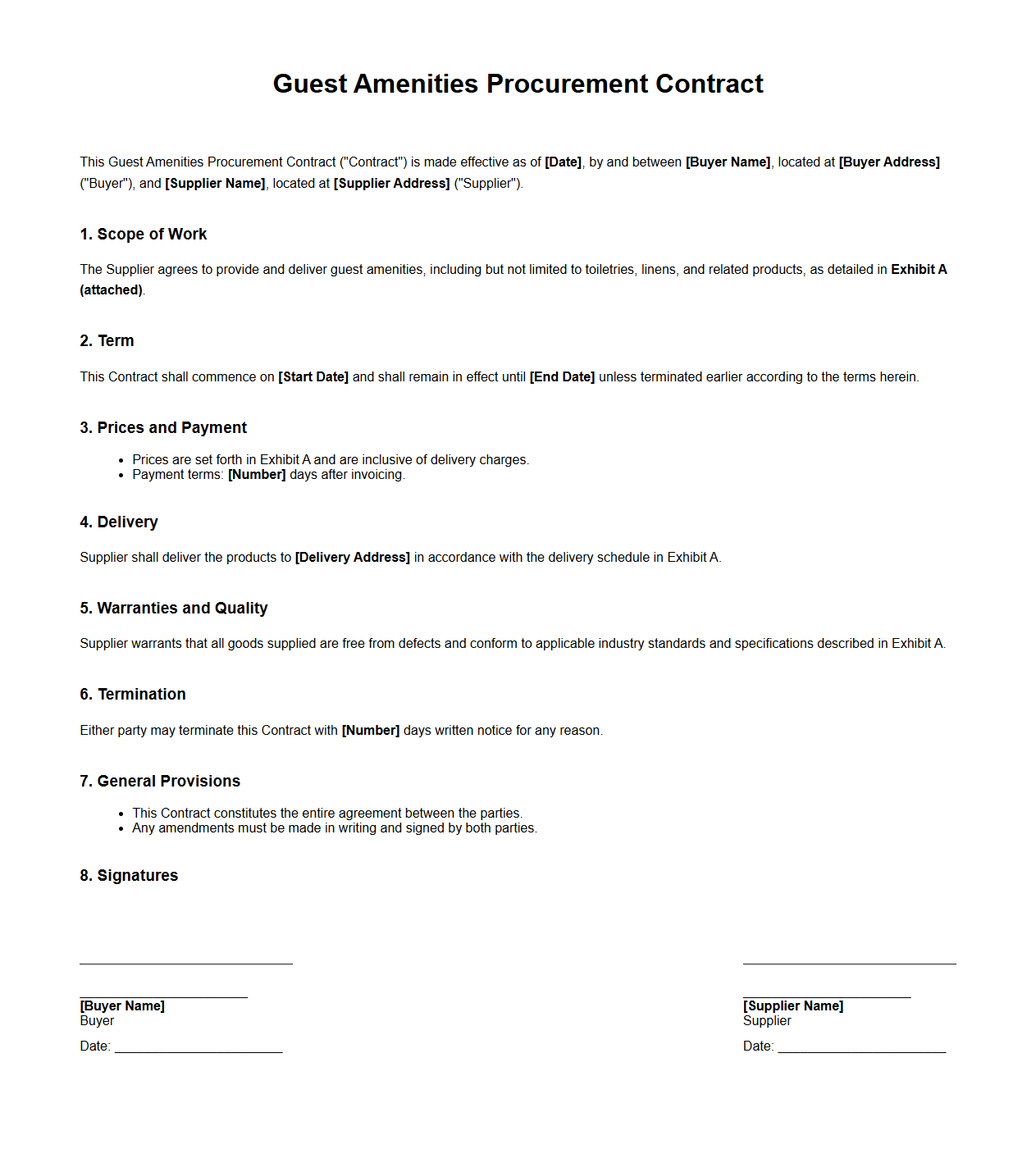 Guest Amenities Procurement Contract Sample