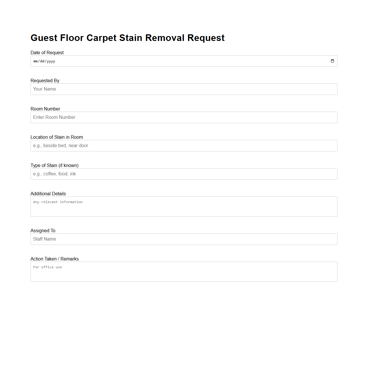 Guest Floor Carpet Stain Removal Request