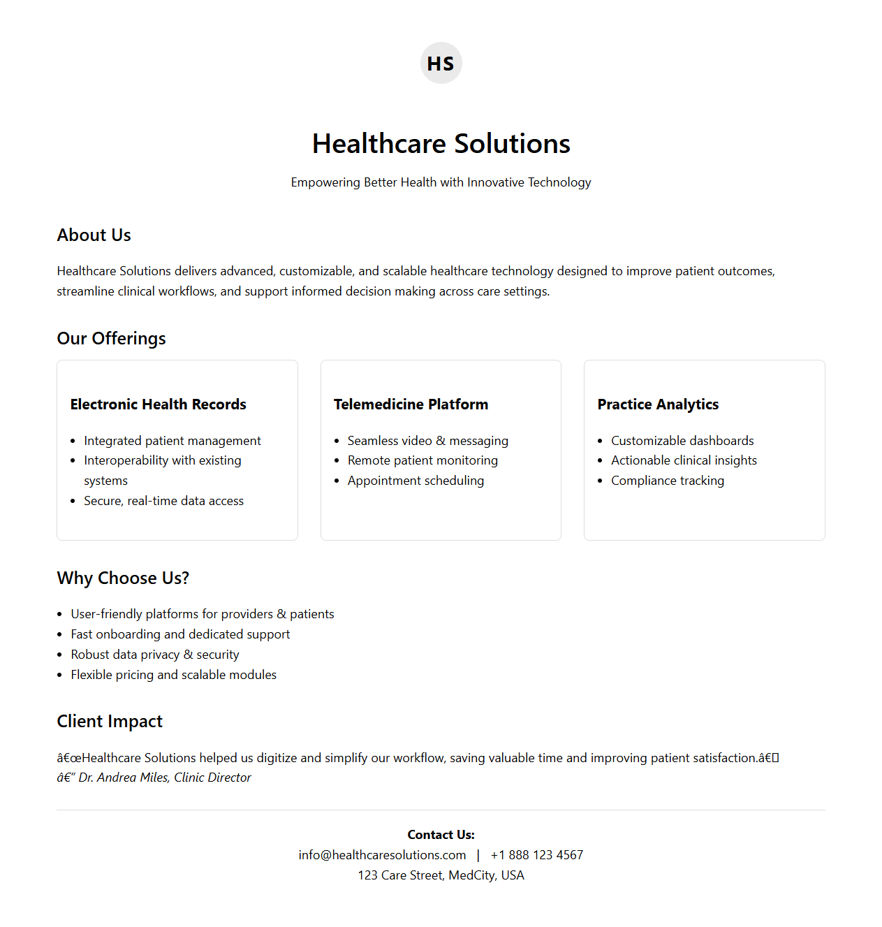 Healthcare Solutions Sales Brochure Sample
