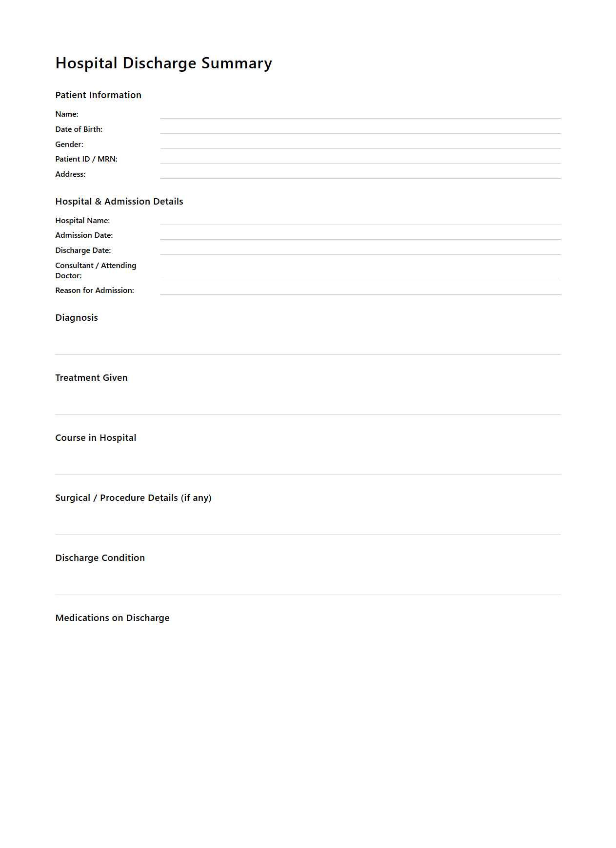 Hospital Discharge Summary for Critical Illness Insurance