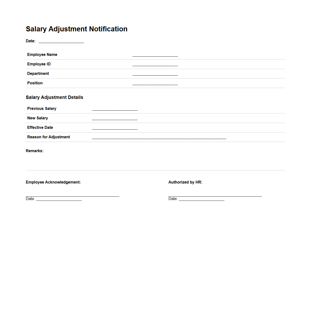 HR Salary Adjustment Notification Format
