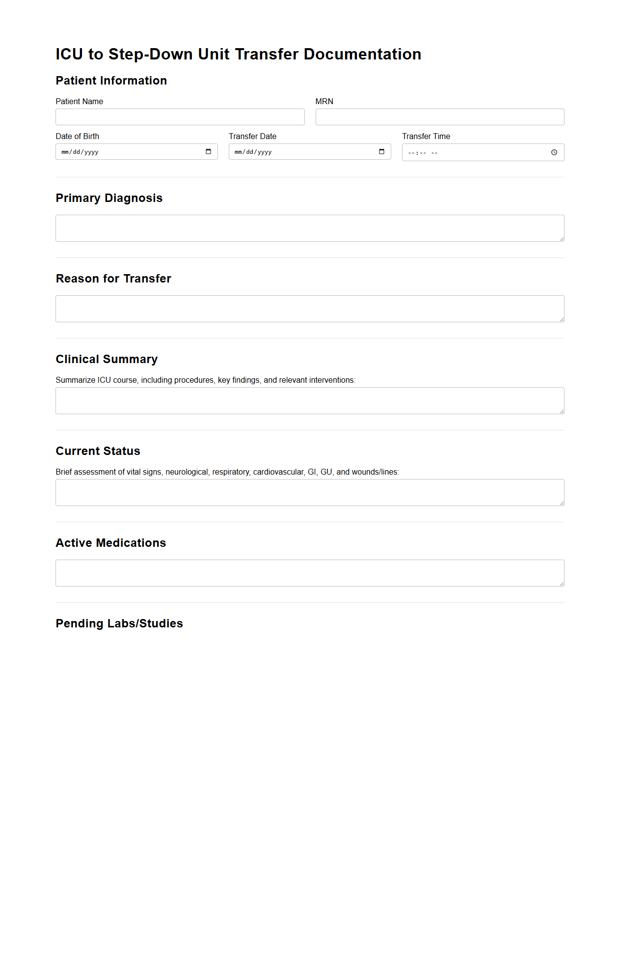 ICU to Step-Down Unit Transfer Documentation