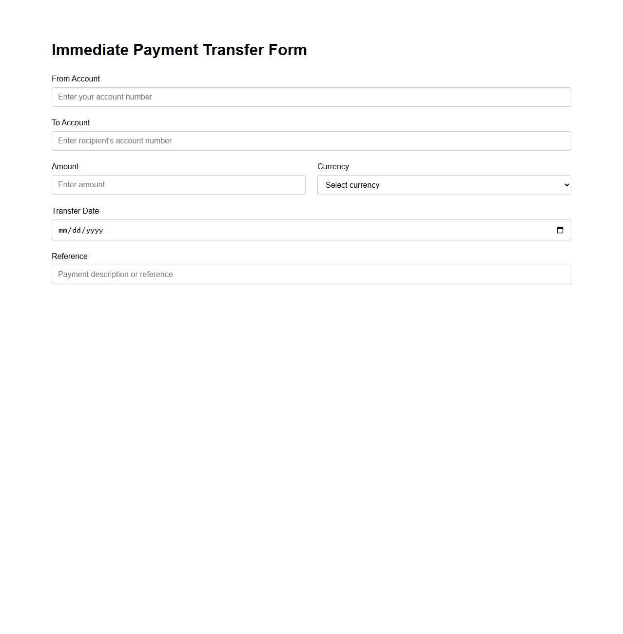 Immediate Payment Transfer Form