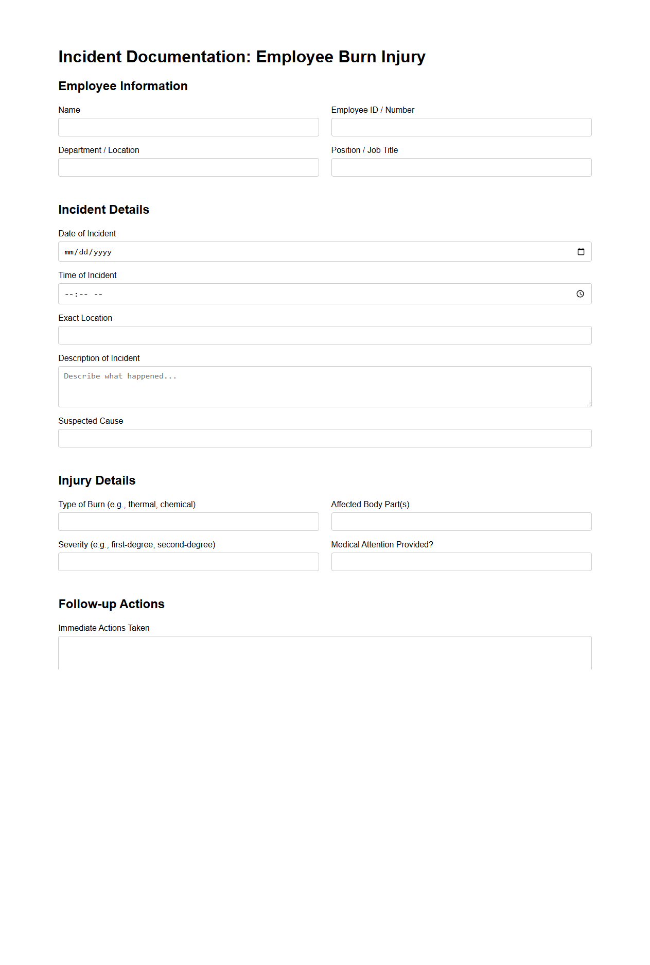 Incident Documentation for Employee Burn Injuries