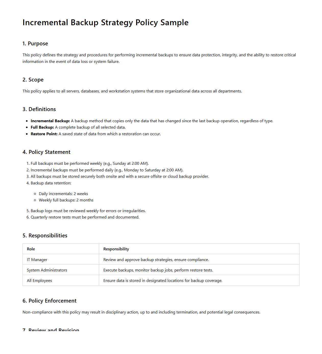 Incremental Backup Strategy Policy Sample