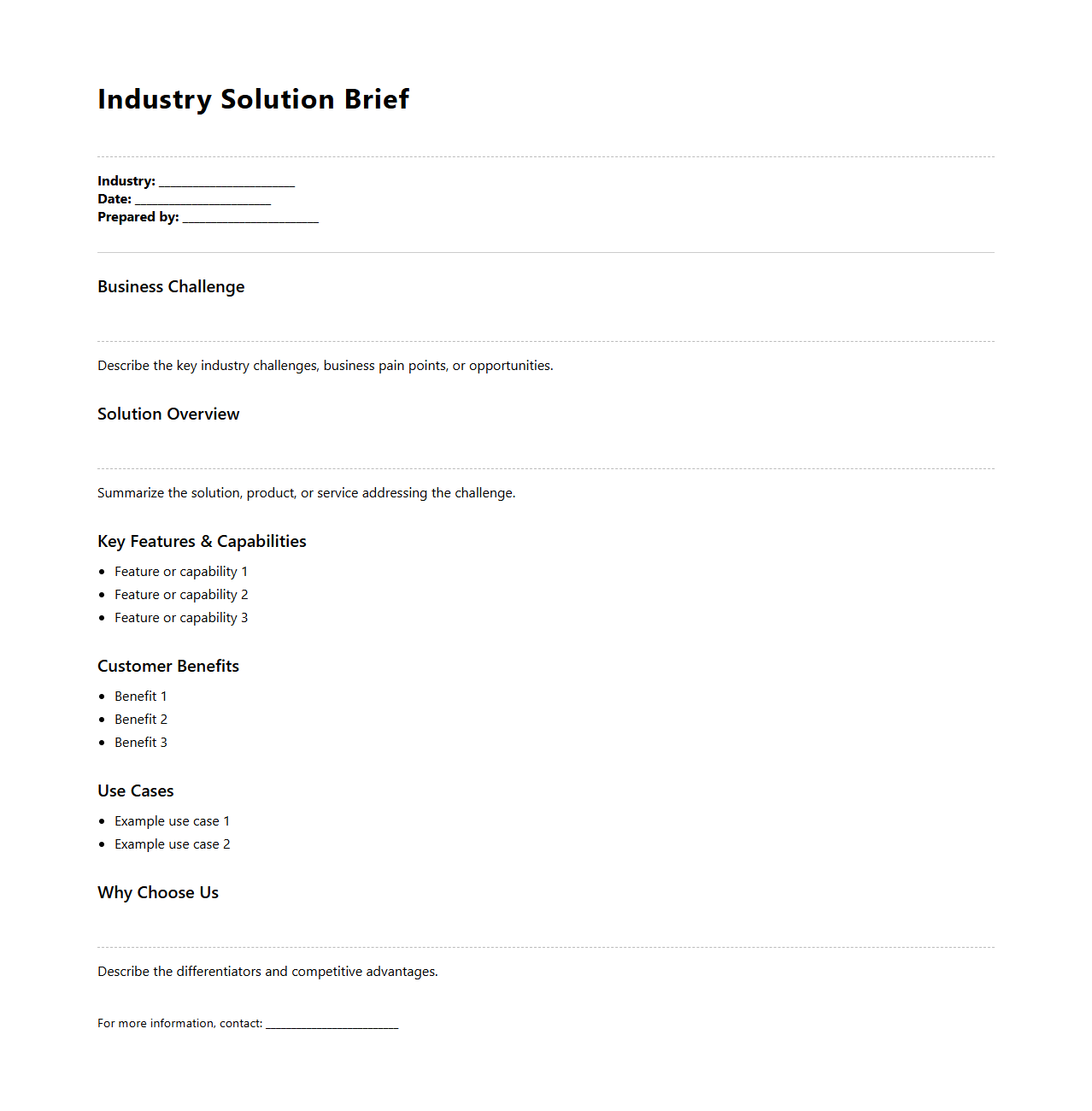 Industry Solution Brief Template