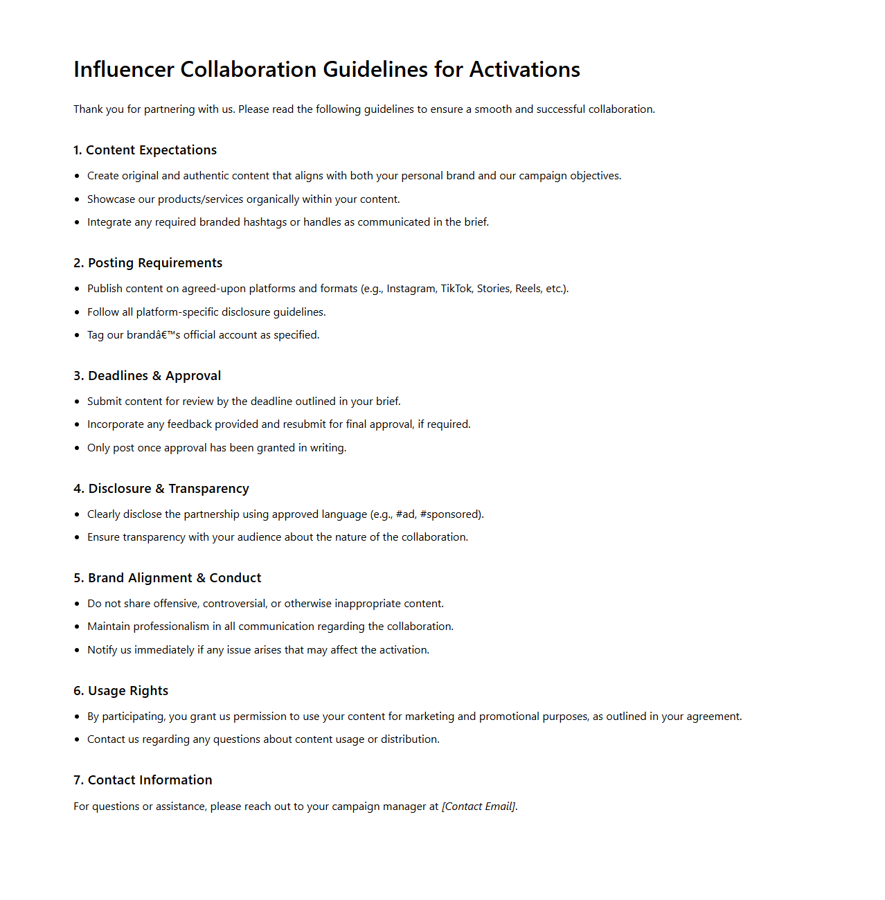 Influencer Collaboration Guidelines for Activations