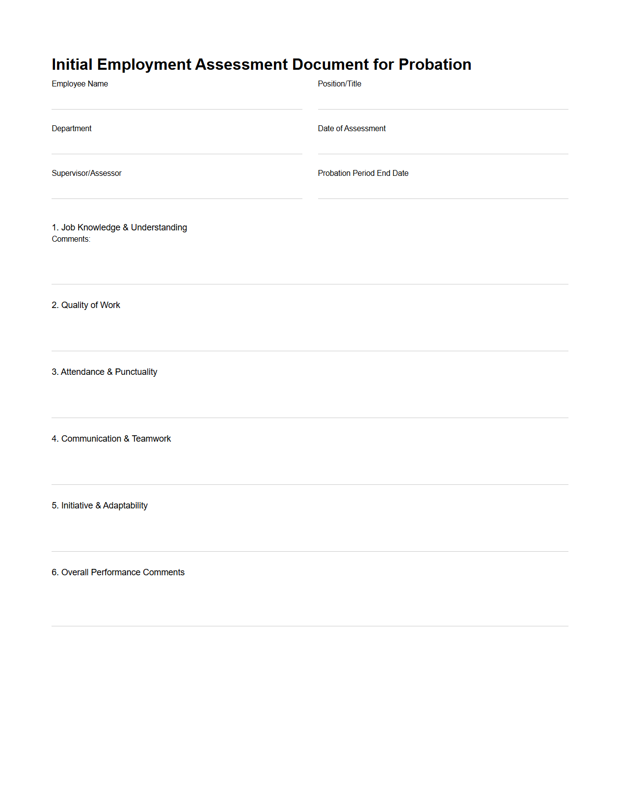 Initial Employment Assessment Document for Probation