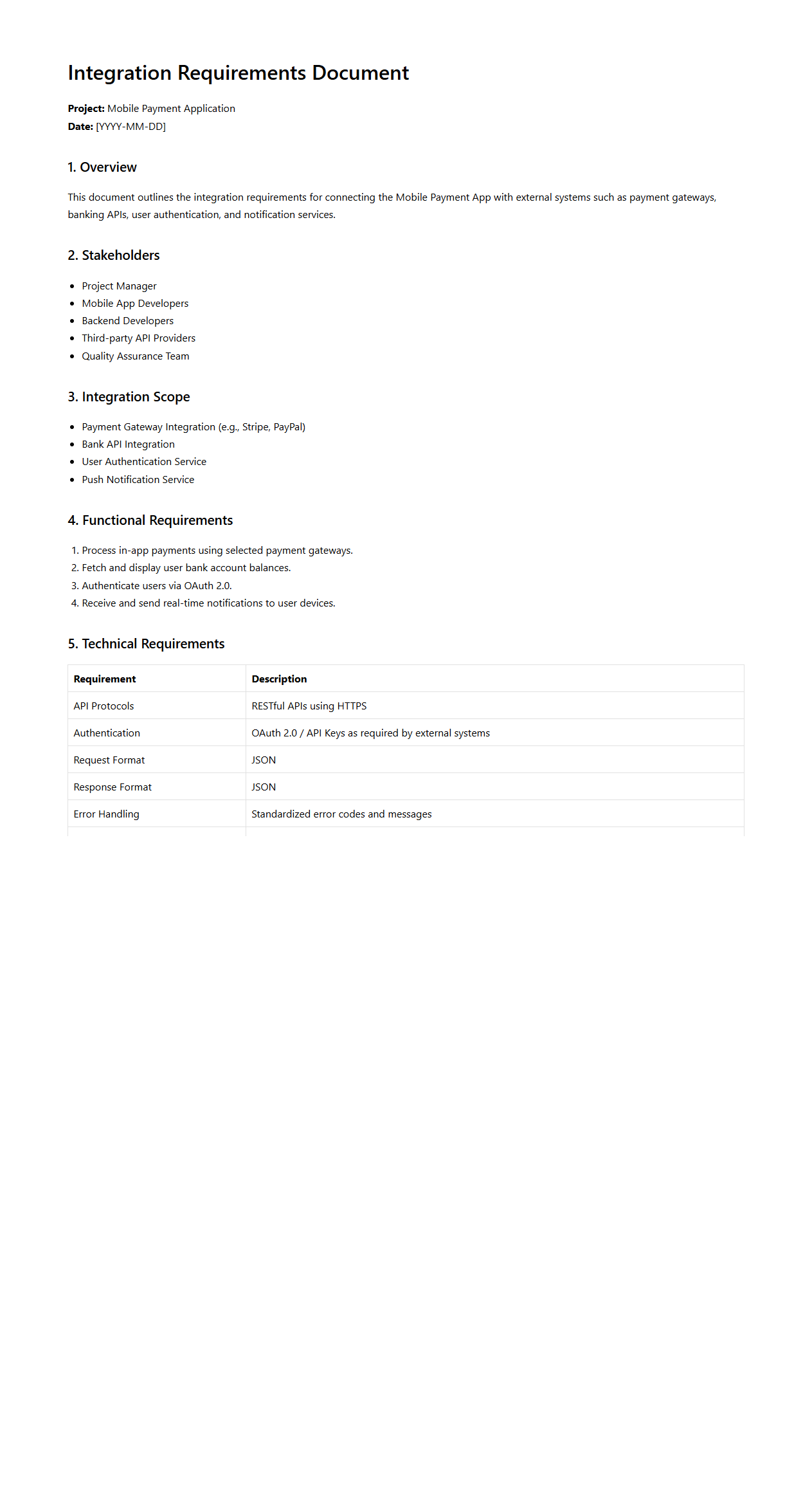Integration Requirements Document for Mobile Payment App