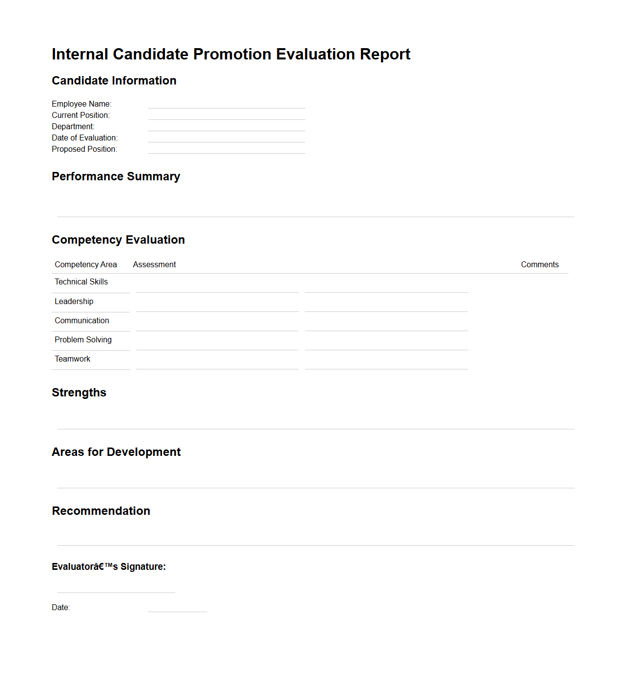Internal Candidate Promotion Evaluation Report