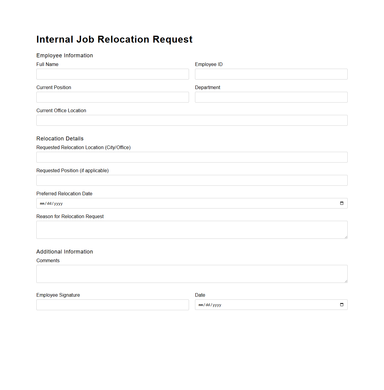 Internal Job Relocation Request Document