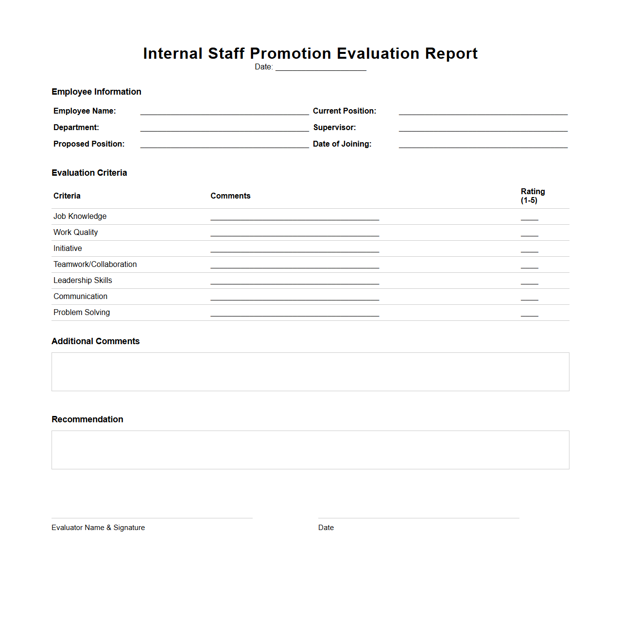 Internal Staff Promotion Evaluation Report