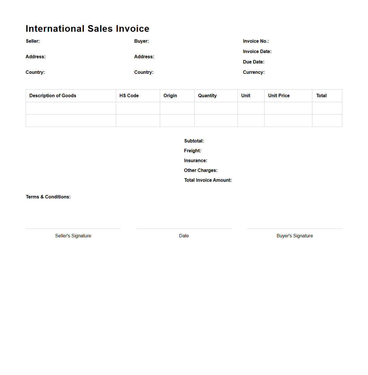 International Sales Invoice Layout